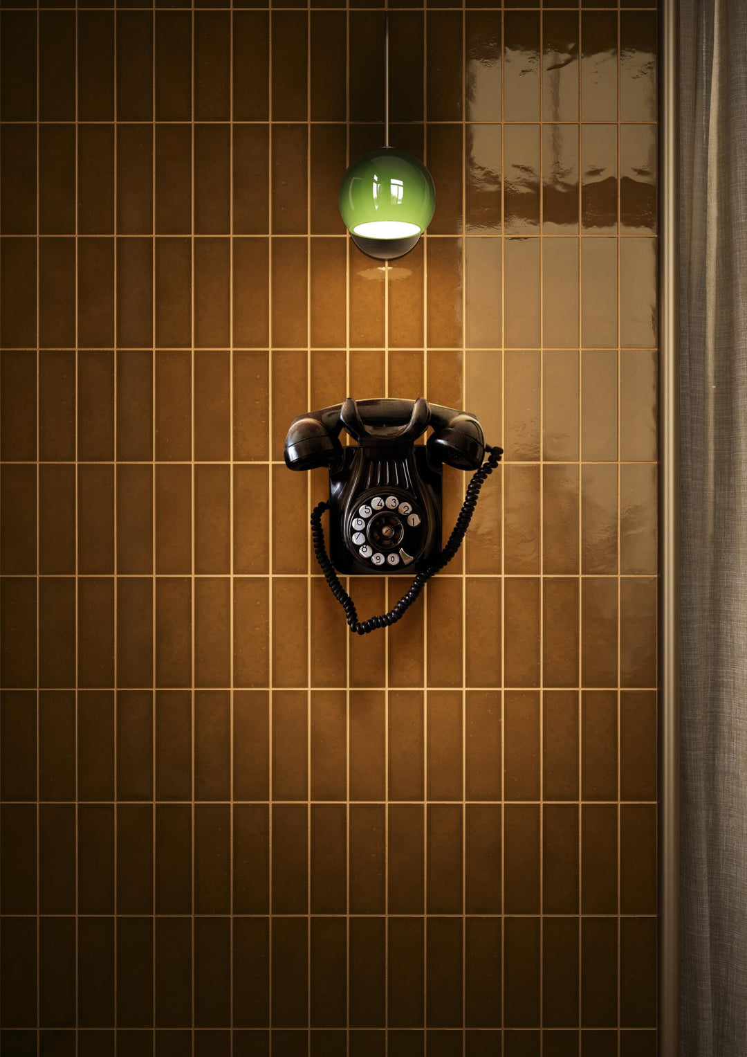 Interior wall finished with Quintessenza Amarcord Tabacco glossy porcelain tiles