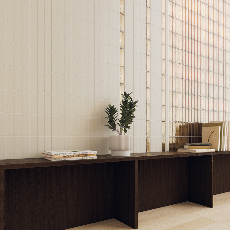 WOW London Calling Bone porcelain tile installed in an interior