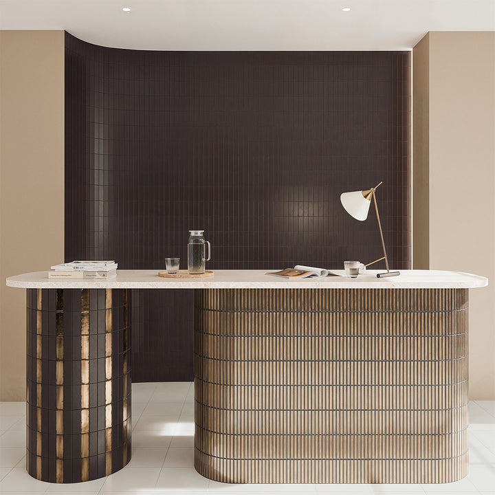 WOW London Calling Golden porcelain tile installed in an interior