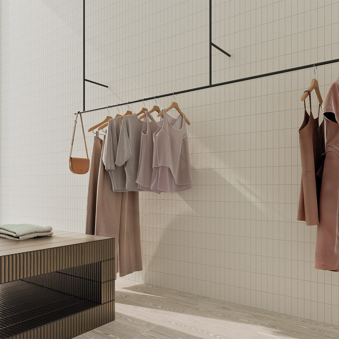 WOW London Calling White porcelain tile installed in an interior