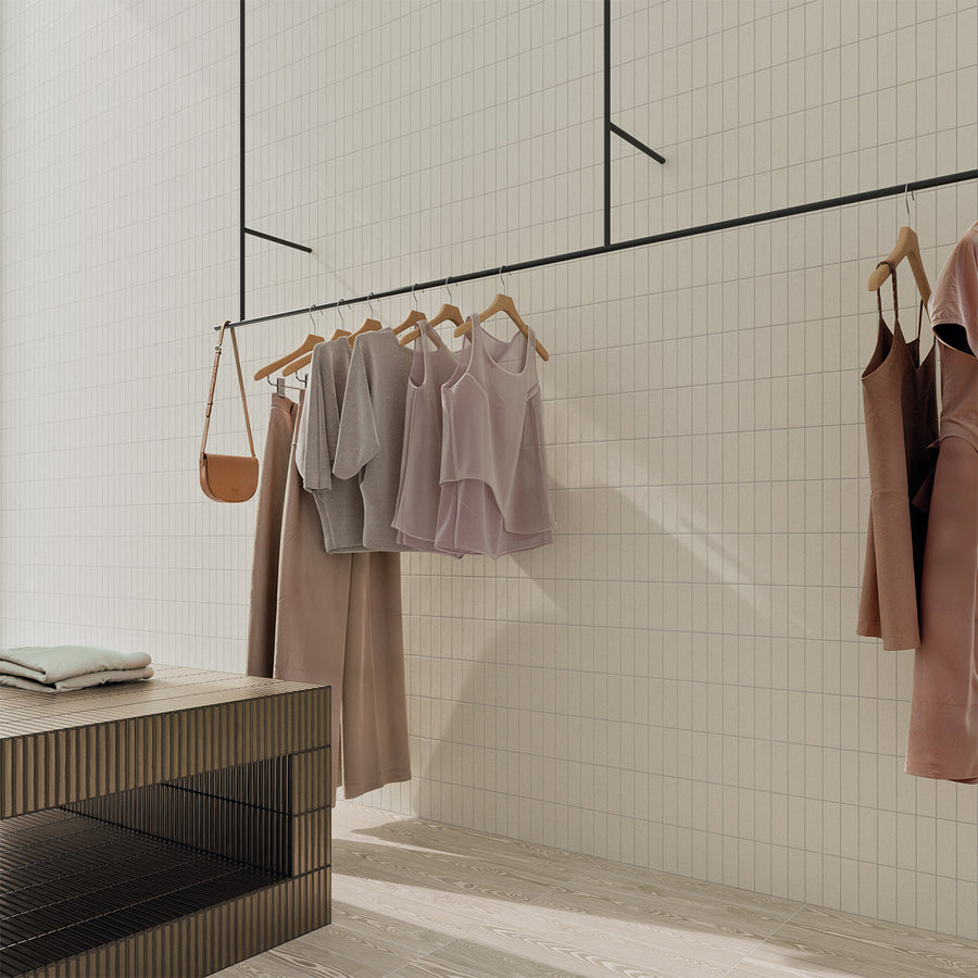WOW London Calling White porcelain tile installed in an interior