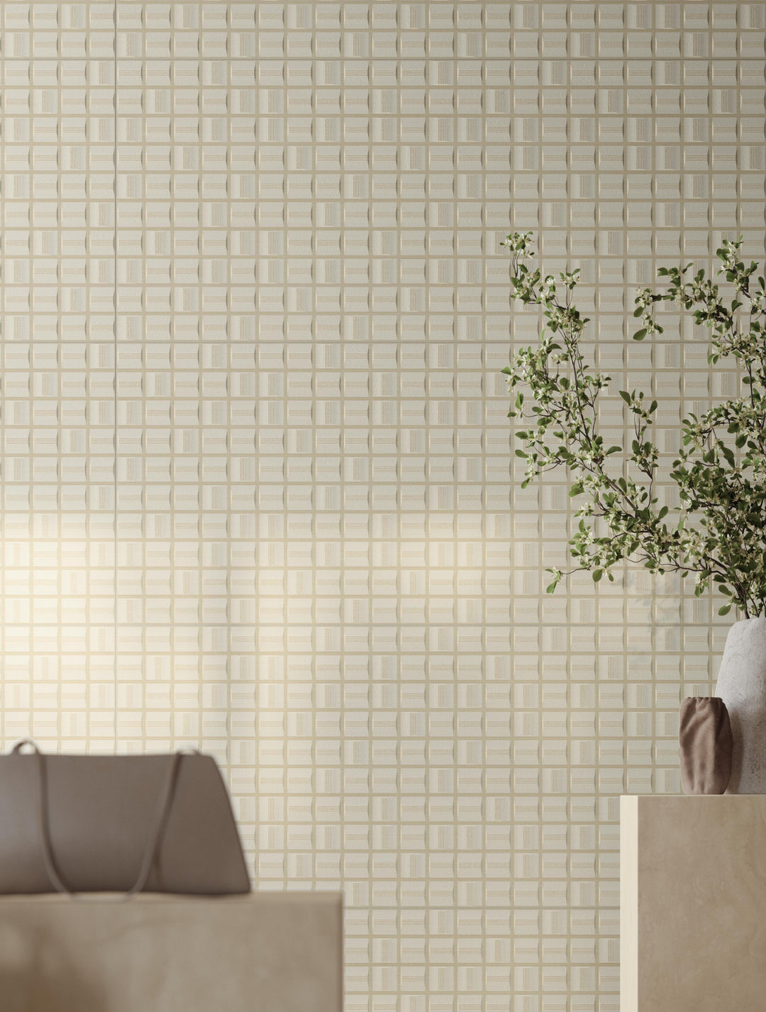 Atlas Concorde Vest 3D Qube Glam feature wall in a contemporary interior