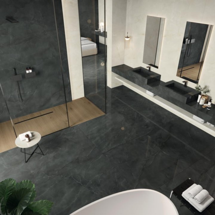 Marvel Onyx Noir Polished Marble Onyx Effect Porcelain Tile