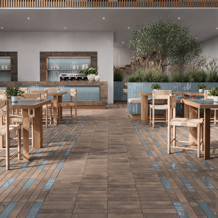 WOW Terre Pale Blue gloss porcelain tiles in a hospitality setting