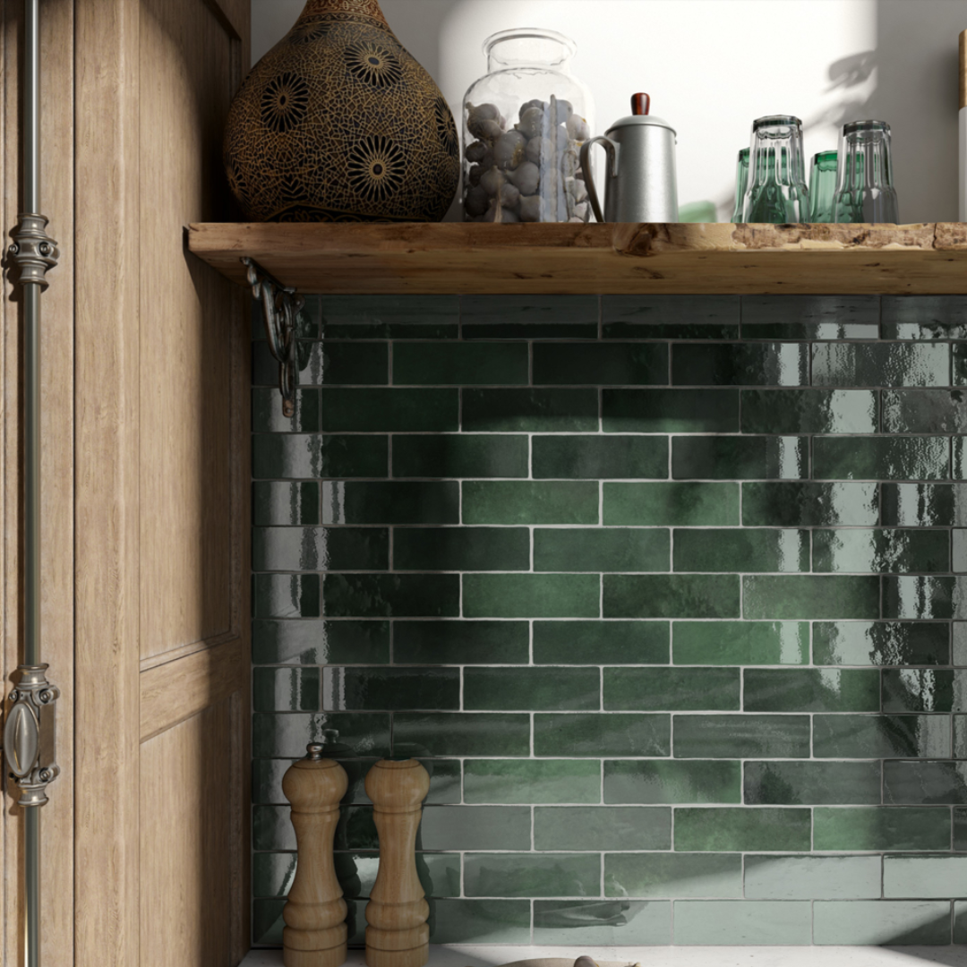 Artisan Green Brick Effect Ceramic Metro Wall Tile