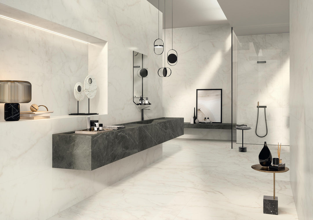 Marvel Shine Calacatta Delicato porcelain slab in an Atlas Concorde interior