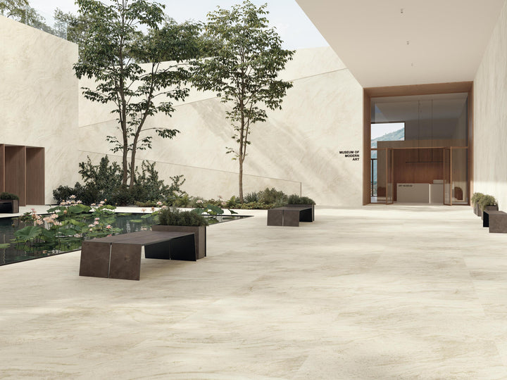 Marvel T Halo Sand porcelain slab in an Atlas Concorde interior
