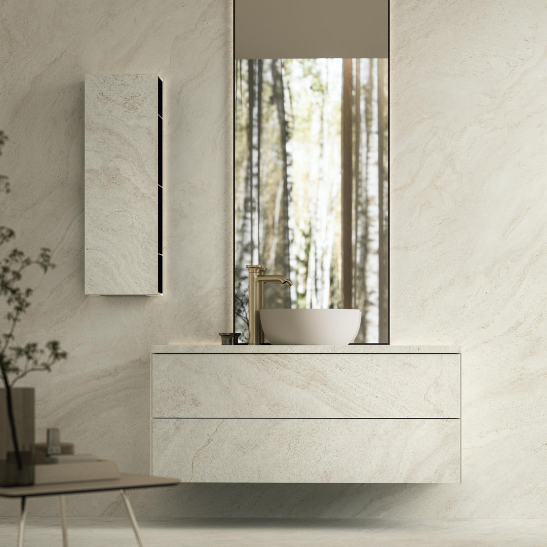 Marvel T Halo White porcelain slab in an Atlas Concorde interior