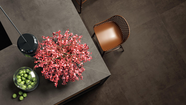 Boost Pro Tobacco concrete effect porcelain tiles in a contemporary interior