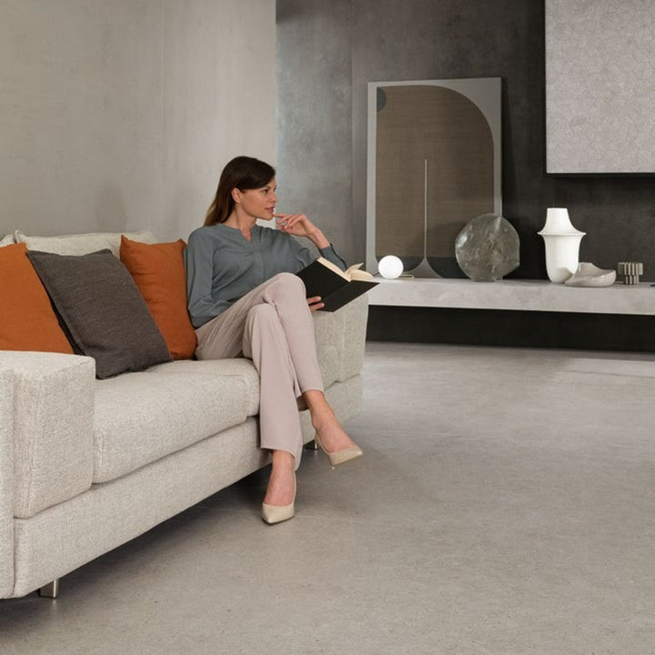 Boost Stone Pearl stone-effect porcelain wall and floor tile in a living room
