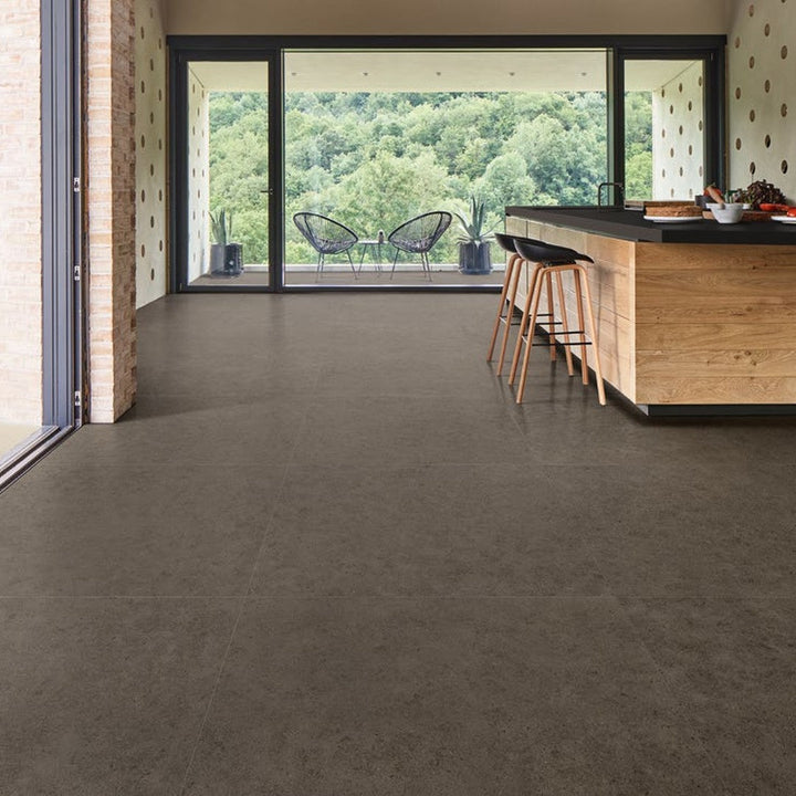 Boost Stone Tobacco stone-effect porcelain floor tile in a residential kitchen