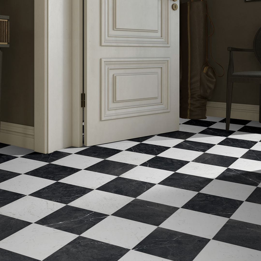 Classica Marmo Marble Effect Porcelain Wall and Checkered Floor Tiles