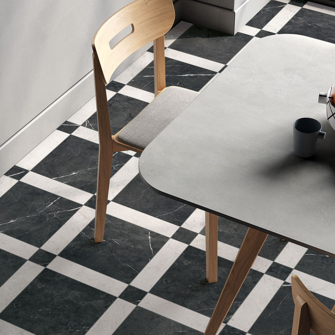 Classica Marmo Marble Effect Porcelain Wall and Checkered Floor Tiles
