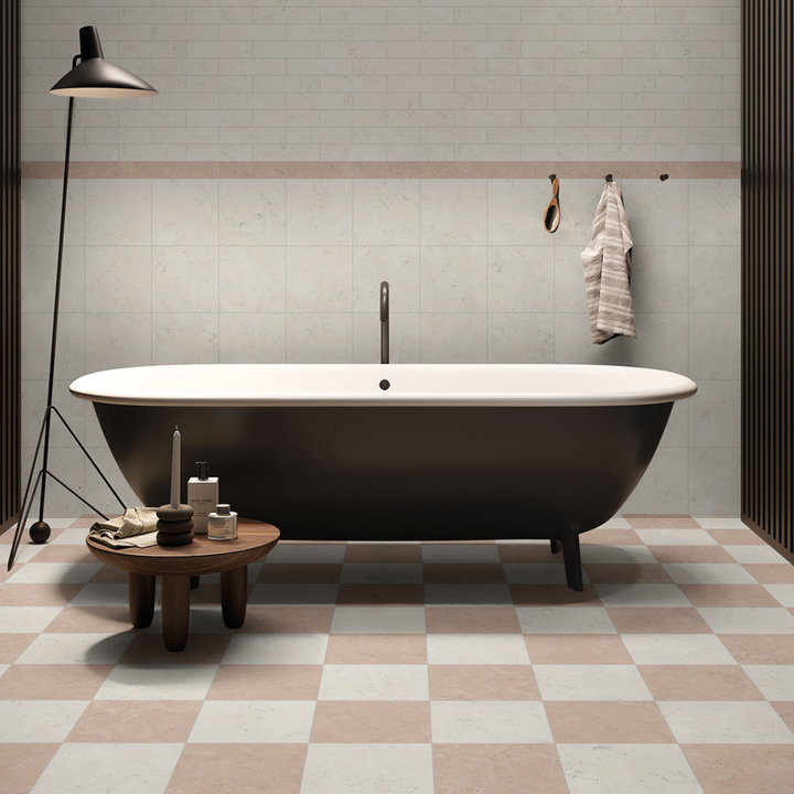 Classica Rosso Perlino Marble Effect Porcelain Checkered Floor Tile