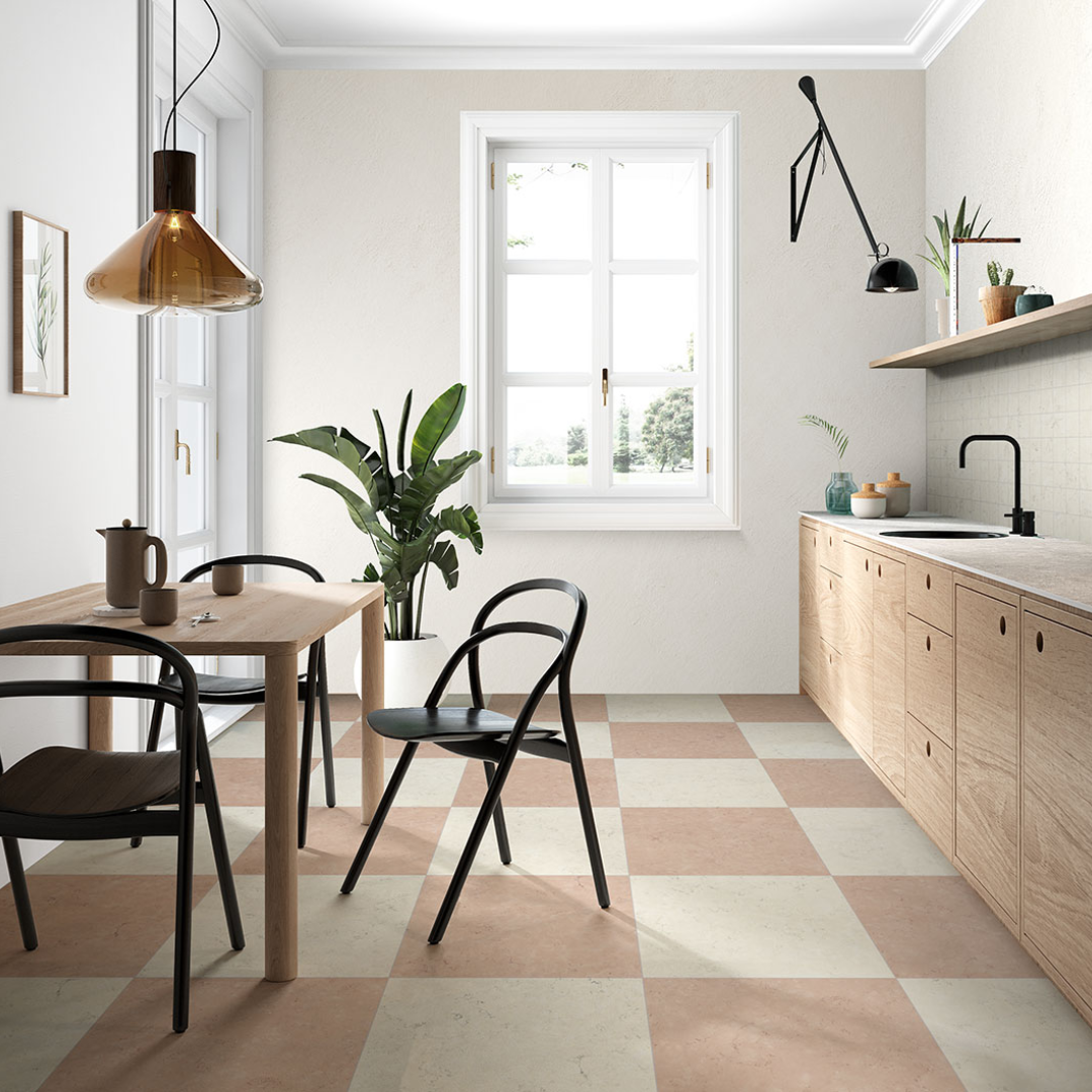 Classica Rosso Perlino Marble Effect Porcelain Checkered Floor Tile