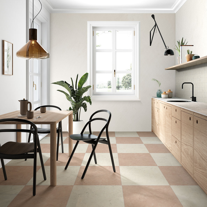 Classica Rosso Perlino Marble Effect Porcelain Checkered Floor Tile