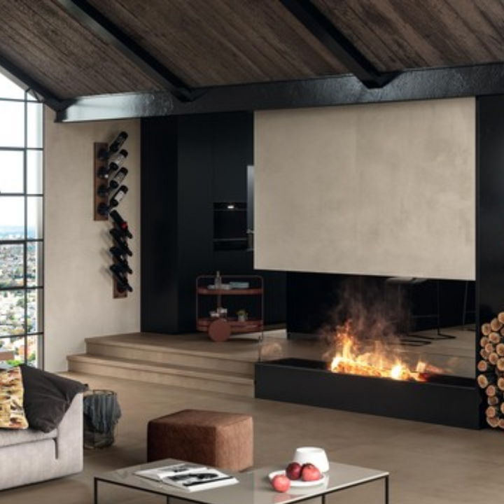 Boost Pro Ivory and Clay concrete effect porcelain tiles in an interior setting