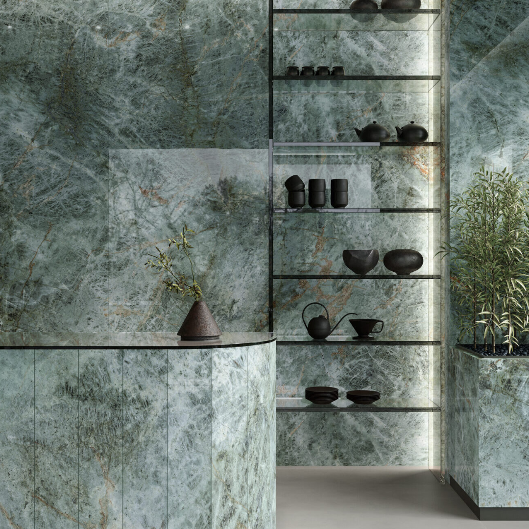 Marvel Diva Galaxy Green Polished Marble Effect Porcelain Tile