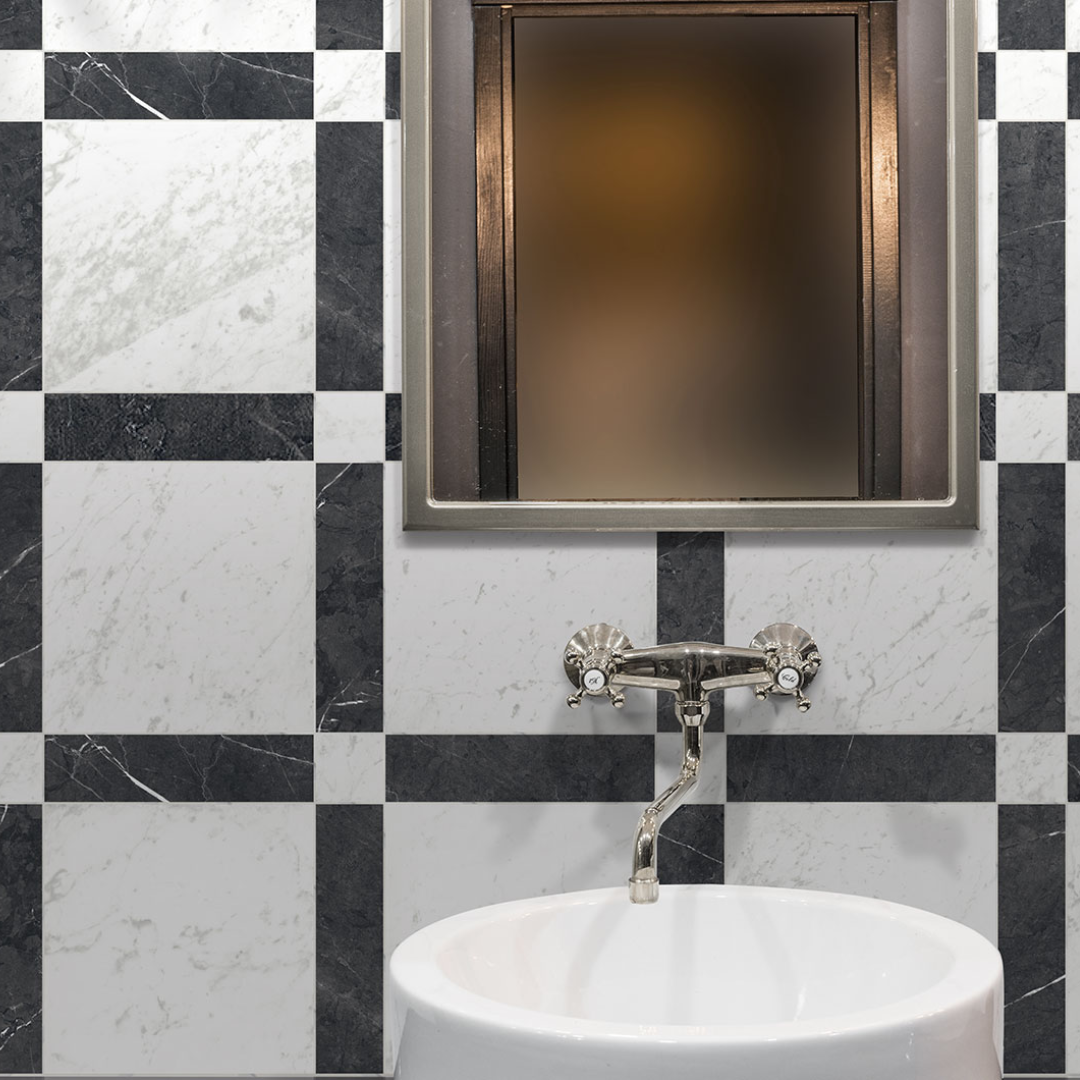 Classica Marmo Marble Effect Porcelain Wall and Checkered Floor Tiles