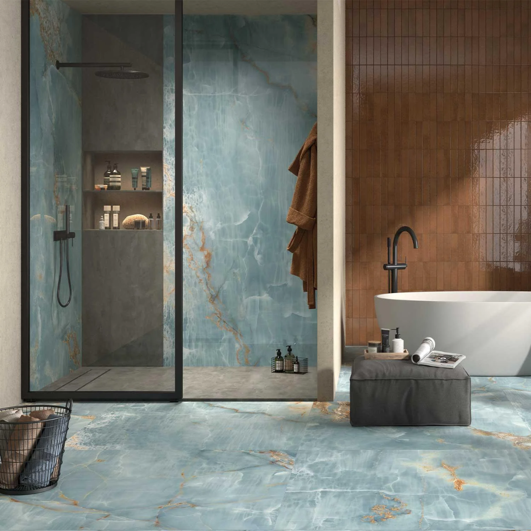 Gallerie Turquoise Gold Marble Effect Porcelain Wall and Floor Tile