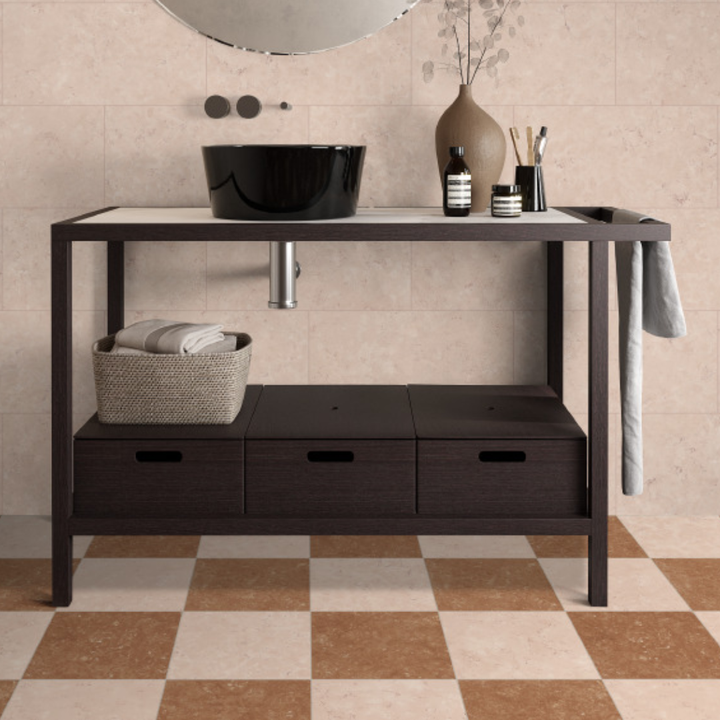 Classica Rosso Verona Marble Effect Porcelain Checkered Floor Tile
