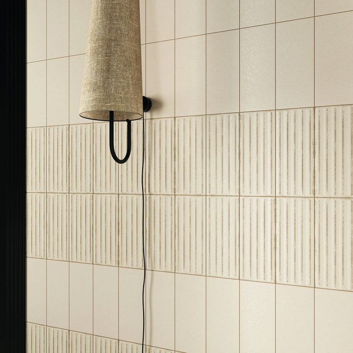 Sartoria Riflessi Lino porcelain tiles in a living room setting