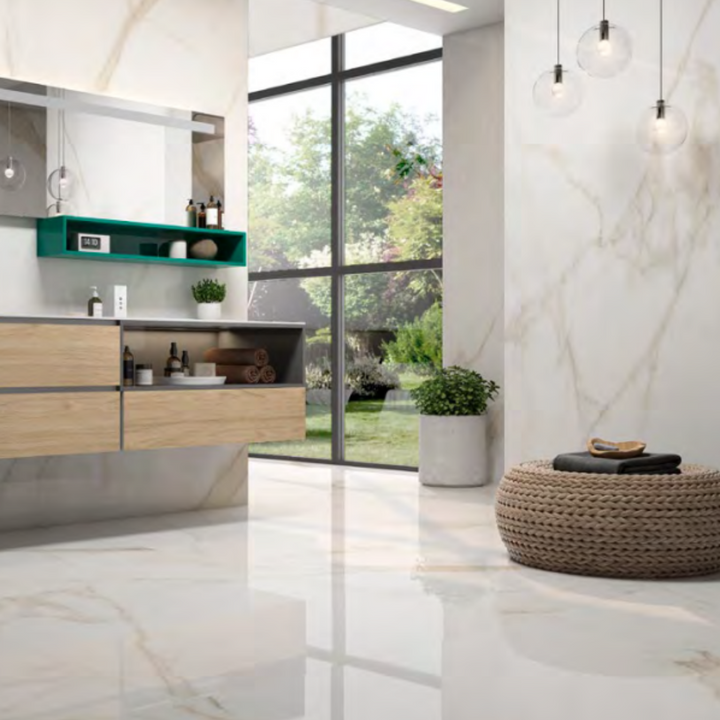Santorini Calacatta Marble Effect Polished Porcelain Wall and Floor Tile